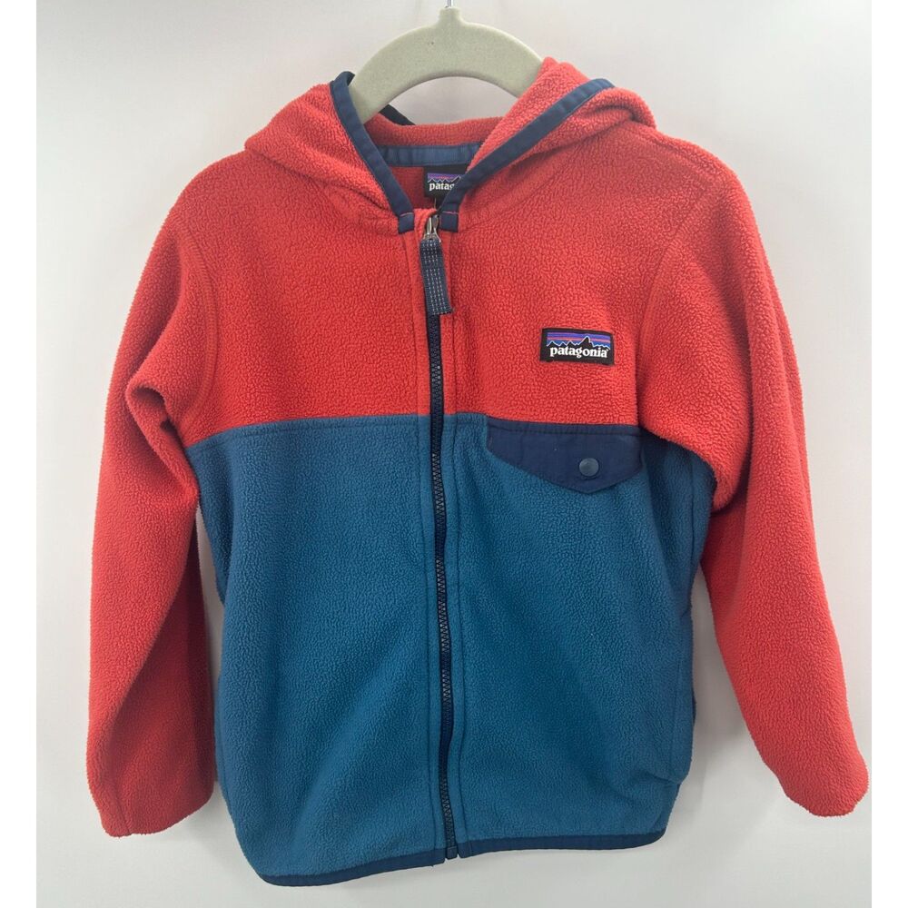 Patagonia Toddler Micro D Snap-T Jacket Hooded Sweater Red Blue 4T